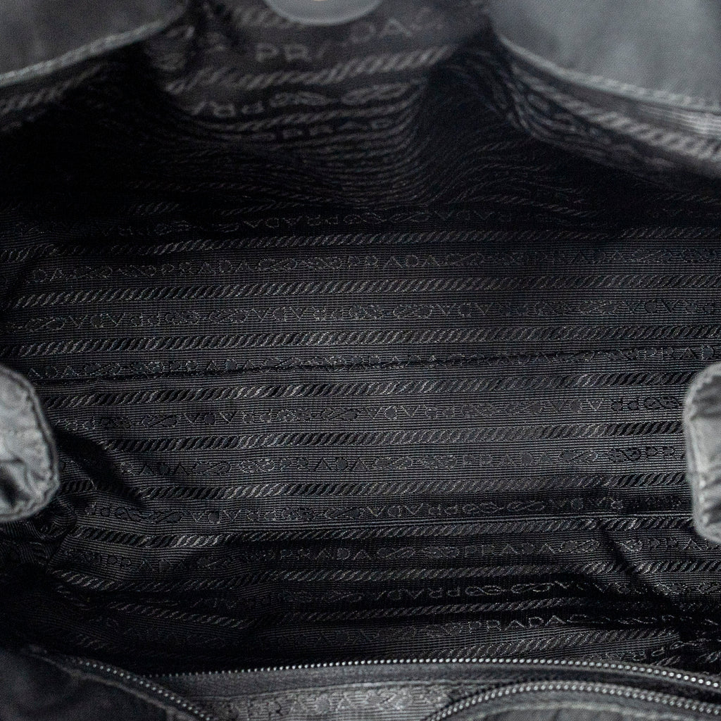 Shoulder Bag Double Pocket Drawstring Tote Black Nylon Canvas