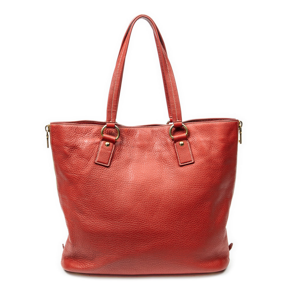 Shoulder Bag Large Side Zip Tote Red Vitello Daino Leather