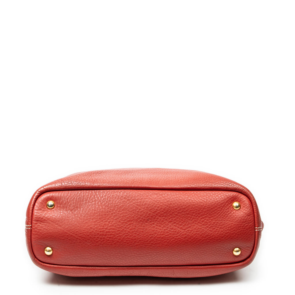 Shoulder Bag Large Side Zip Tote Red Vitello Daino Leather