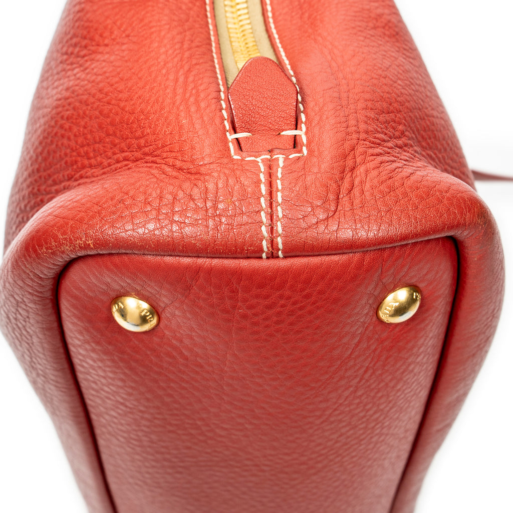 Shoulder Bag Large Side Zip Tote Red Vitello Daino Leather