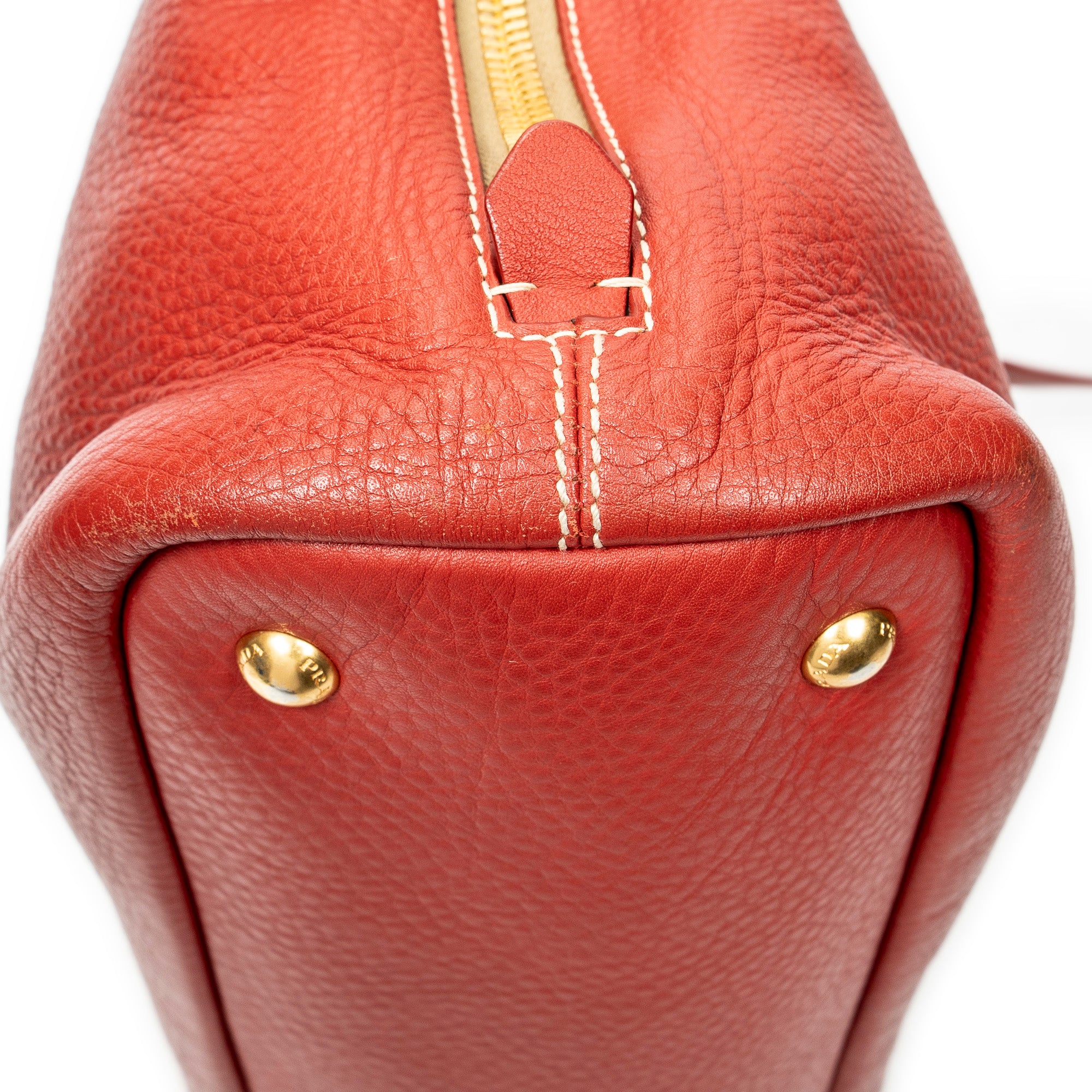 Shoulder Bag Large Side Zip Tote Red Vitello Daino Leather