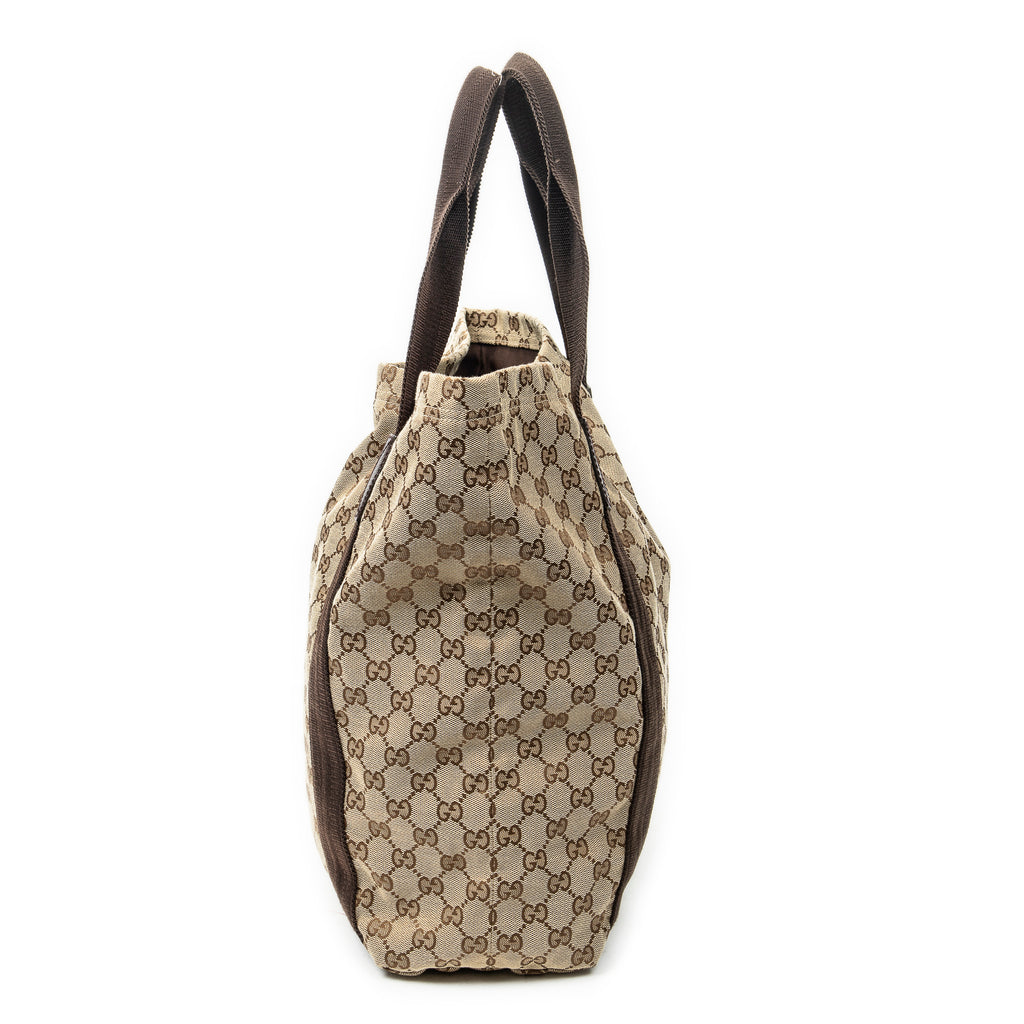 Shoulder Bag Open Shopper Tote Beige Monogrammed Canvas