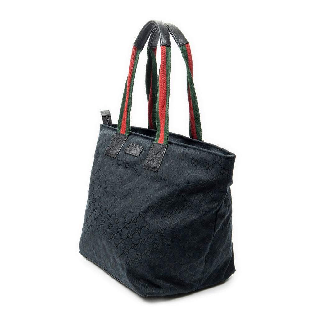 Shoulder Bag Large Web Shopping Tote Black Monogrammed Canvas