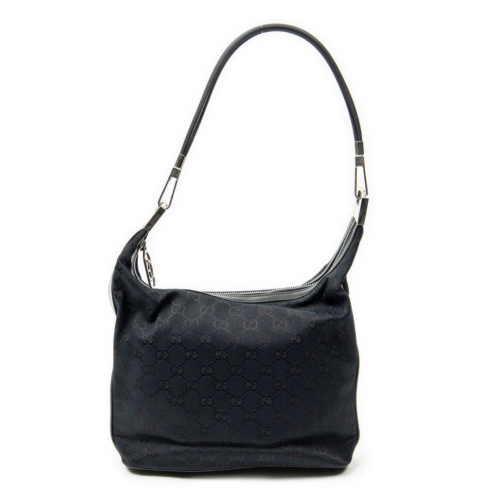 Shoulder Bag Zip Hobo Black Monogrammed Canvas