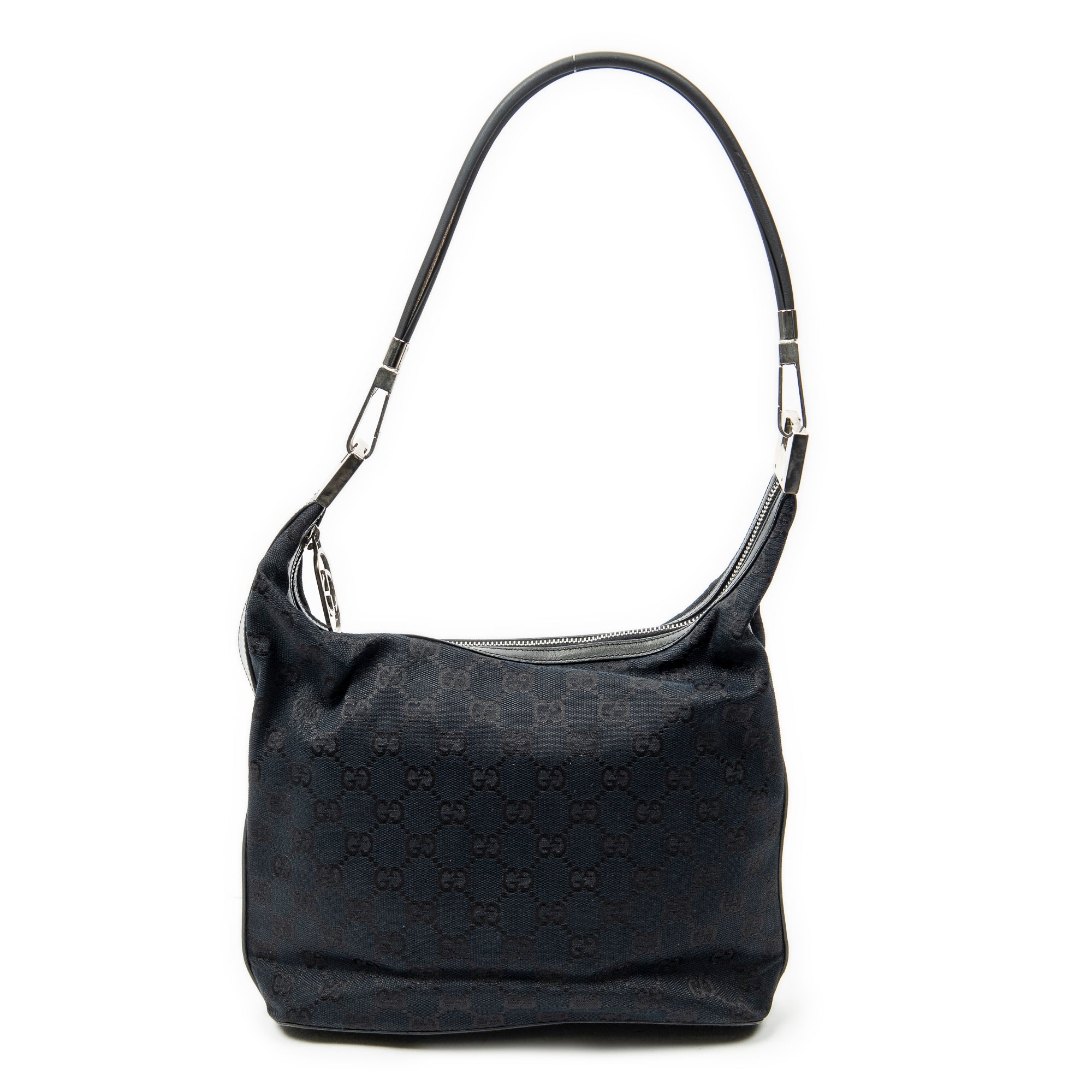 Shoulder Bag Zip Hobo Black Monogrammed Canvas