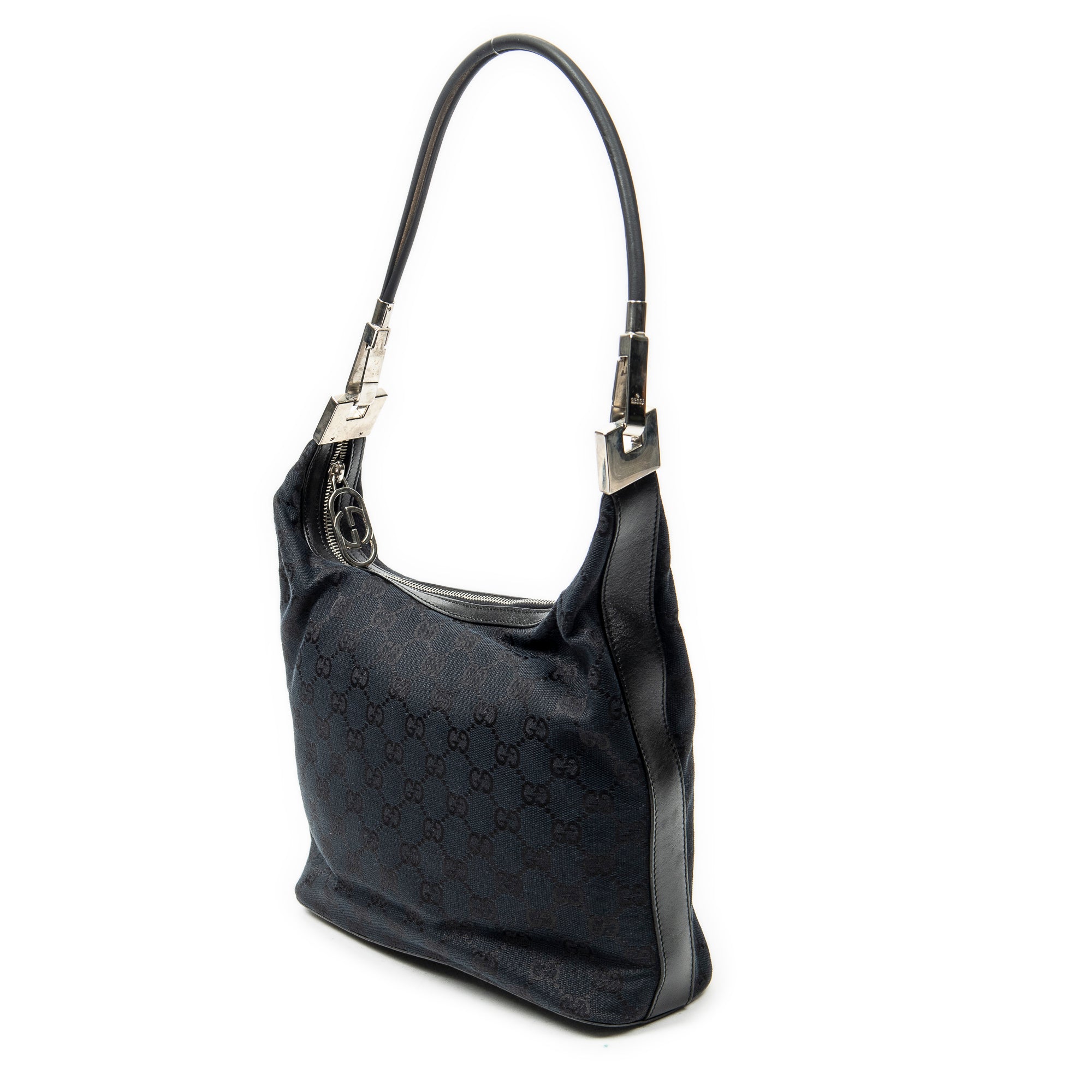 Shoulder Bag Zip Hobo Black Monogrammed Canvas