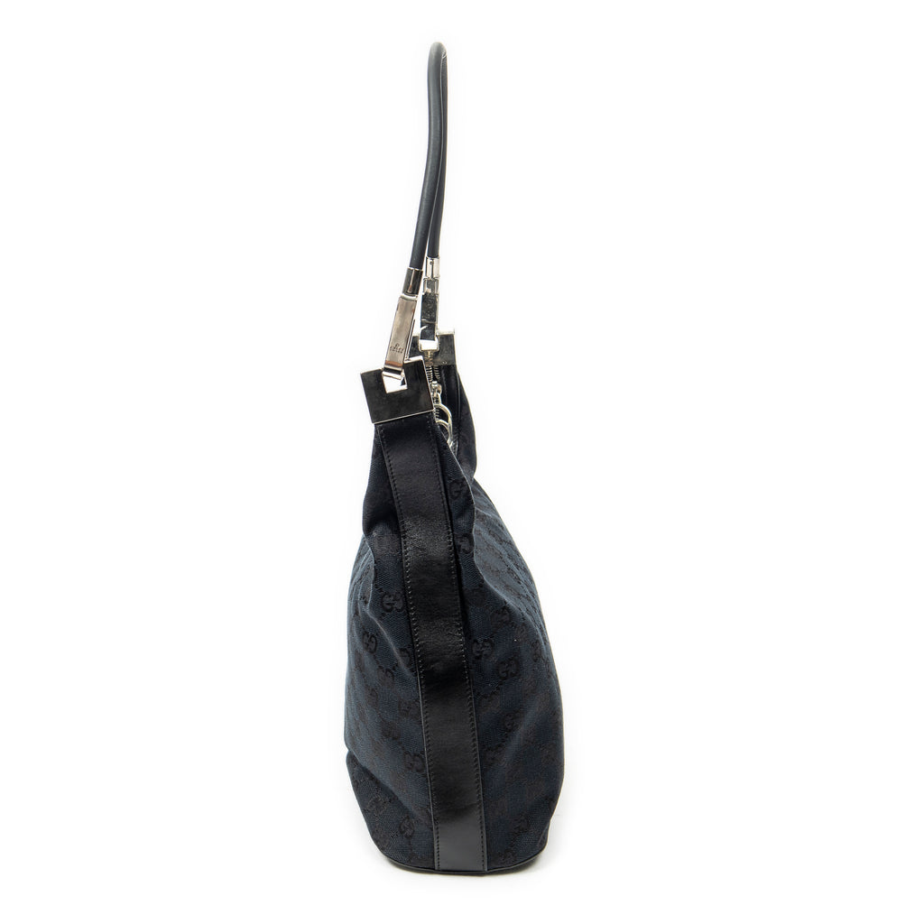 Shoulder Bag Zip Hobo Black Monogrammed Canvas