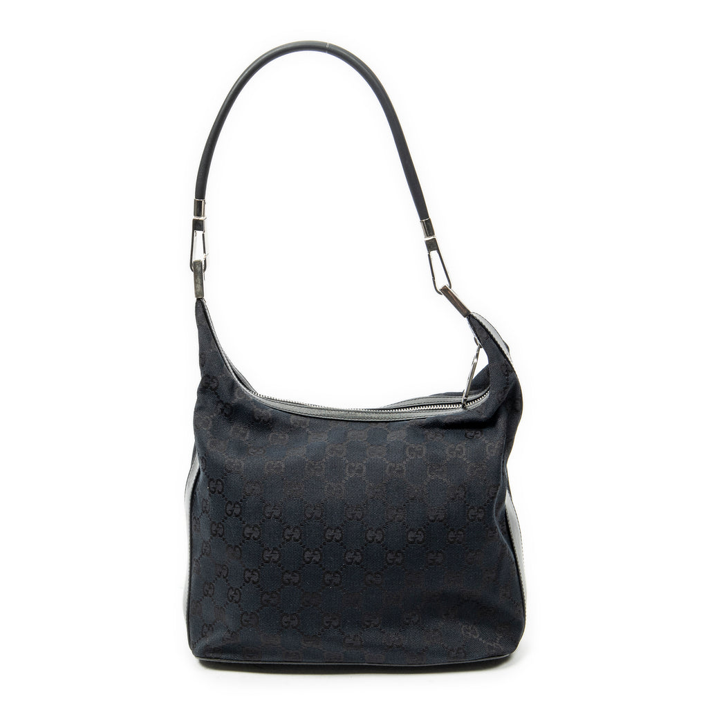 Shoulder Bag Zip Hobo Black Monogrammed Canvas