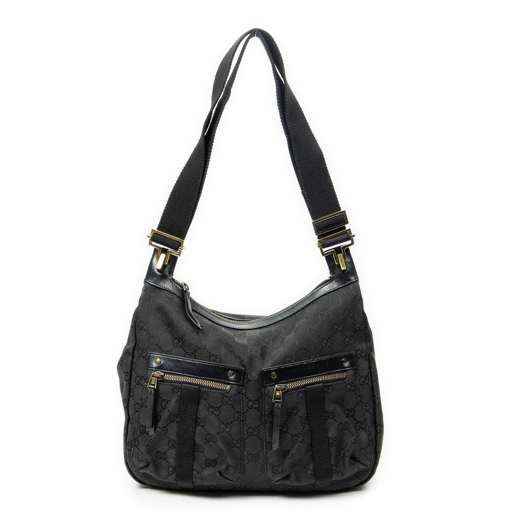 Shoulder Bag Double Pocket Messenger Black Monogrammed Canvas
