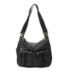 Shoulder Bag Double Pocket Messenger Black Monogrammed Canvas