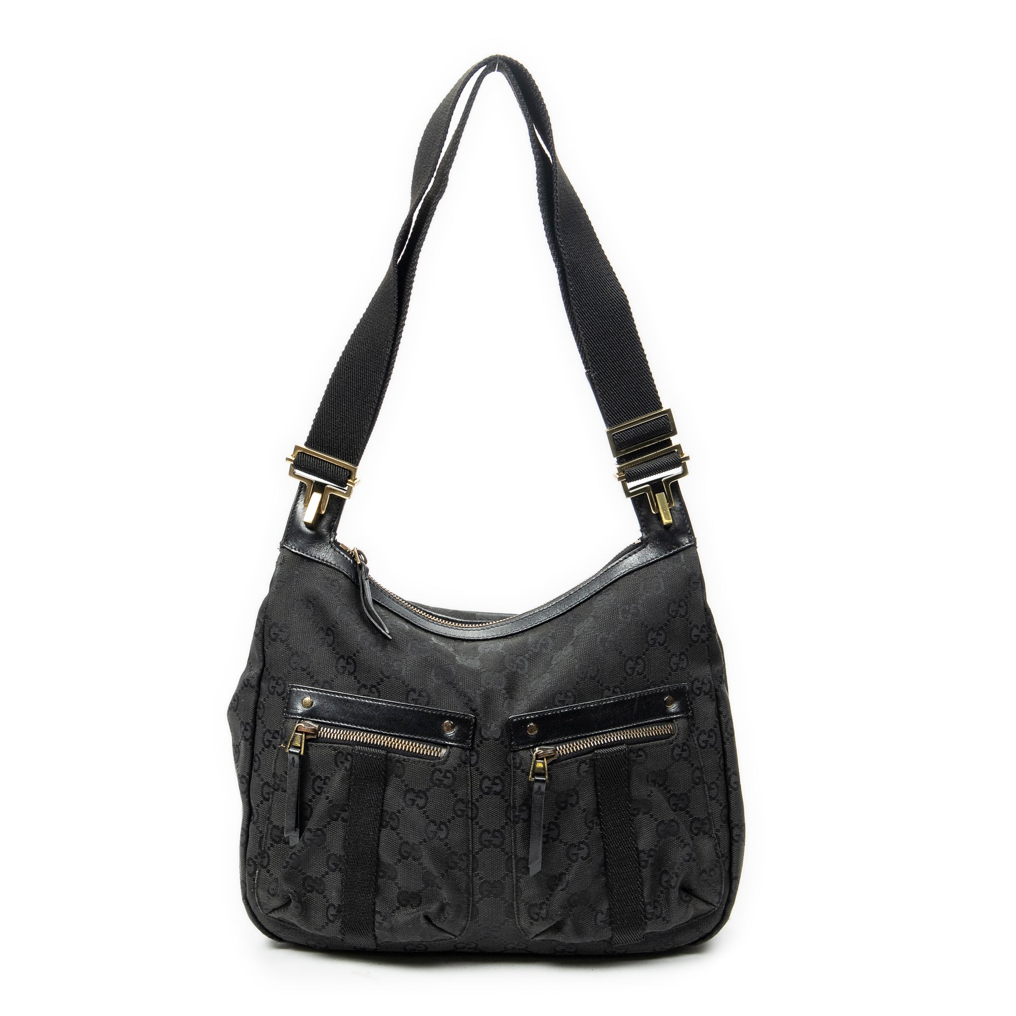 Shoulder Bag Double Pocket Messenger Black Monogrammed Canvas