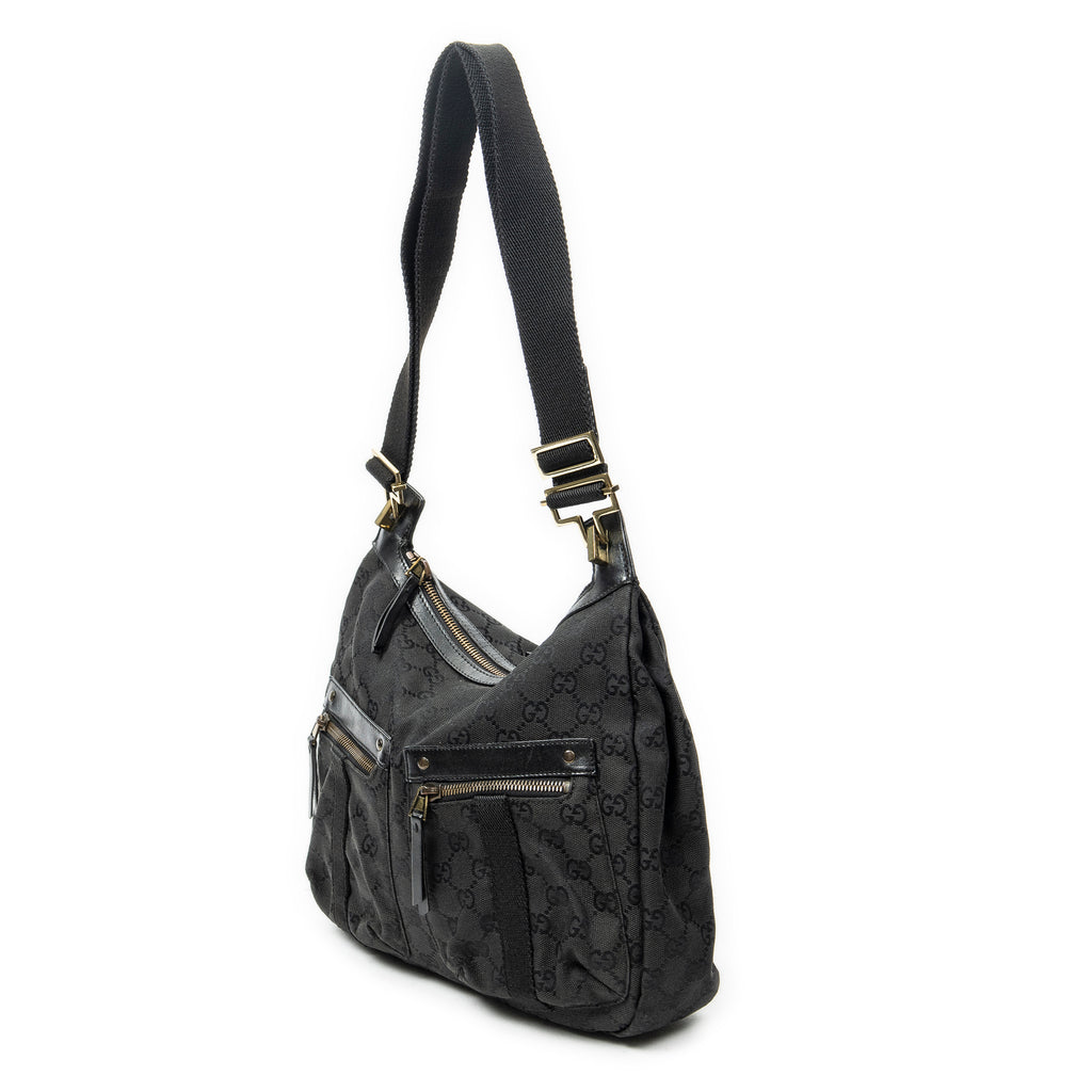 Shoulder Bag Double Pocket Messenger Black Monogrammed Canvas