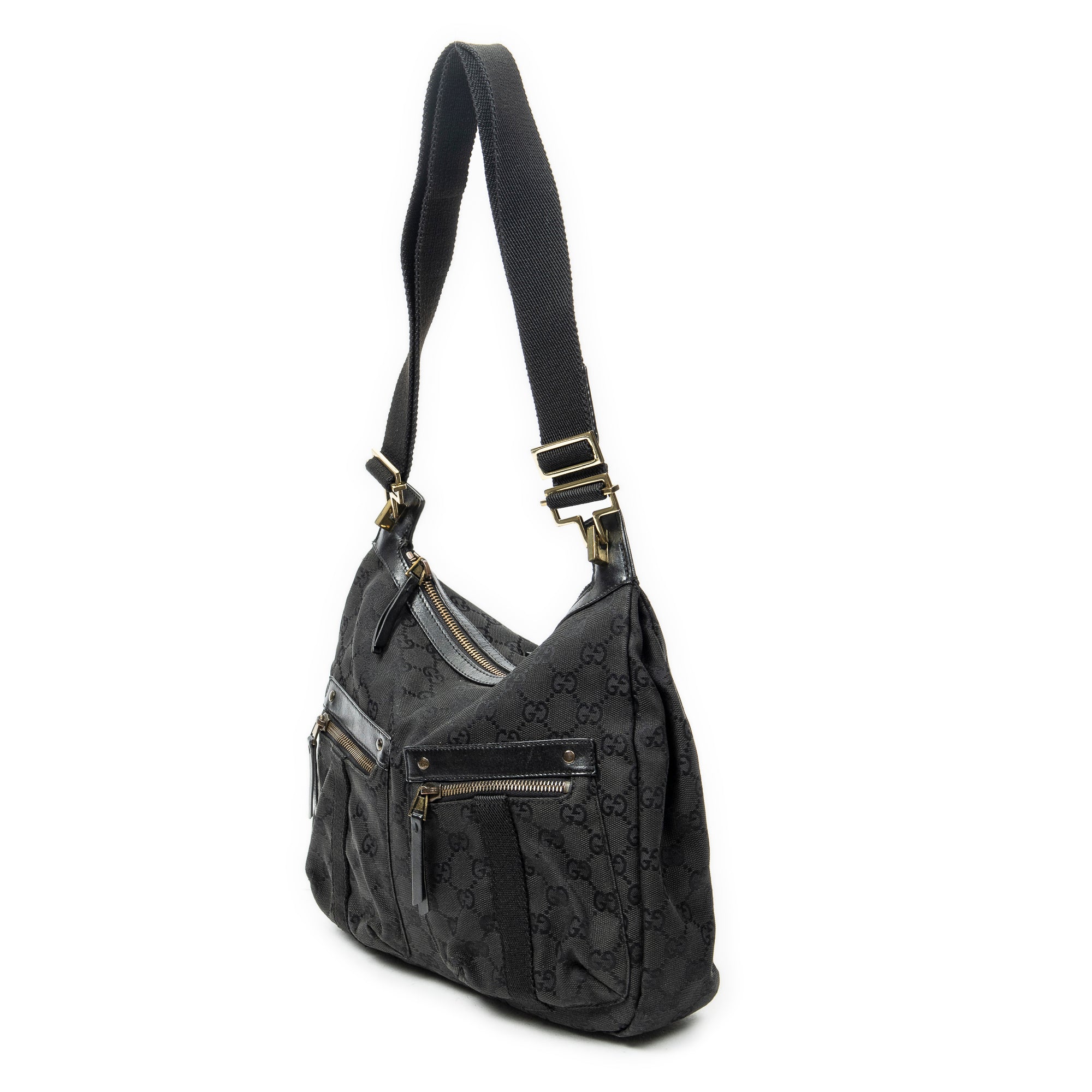 Shoulder Bag Double Pocket Messenger Black Monogrammed Canvas
