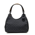 Shoulder Bag Small Wooden Handle Colbert Hobo Black Monogrammed Canvas