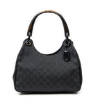 Shoulder Bag Small Wooden Handle Colbert Hobo Black Monogrammed Canvas
