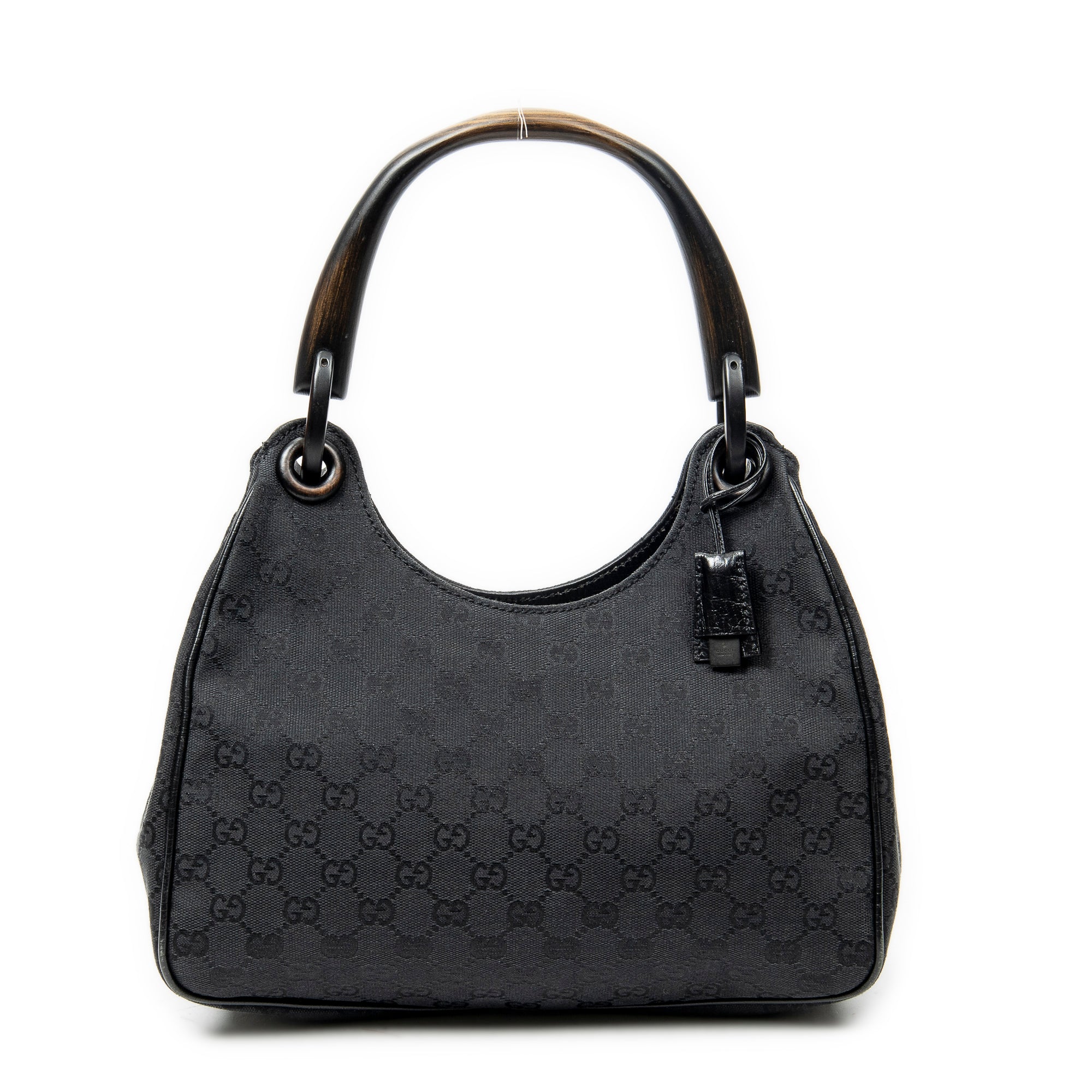 Shoulder Bag Small Wooden Handle Colbert Hobo Black Monogrammed Canvas