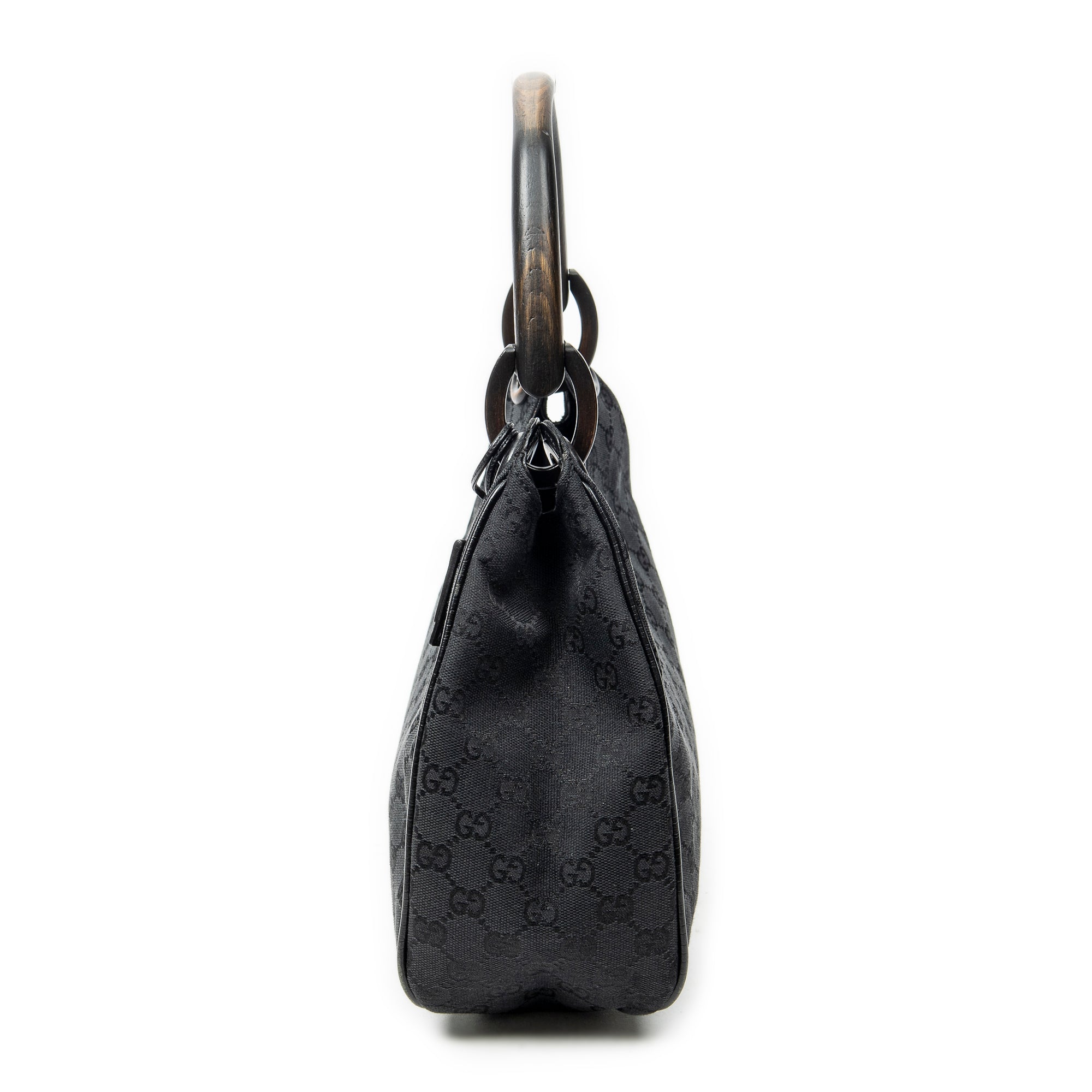 Shoulder Bag Small Wooden Handle Colbert Hobo Black Monogrammed Canvas