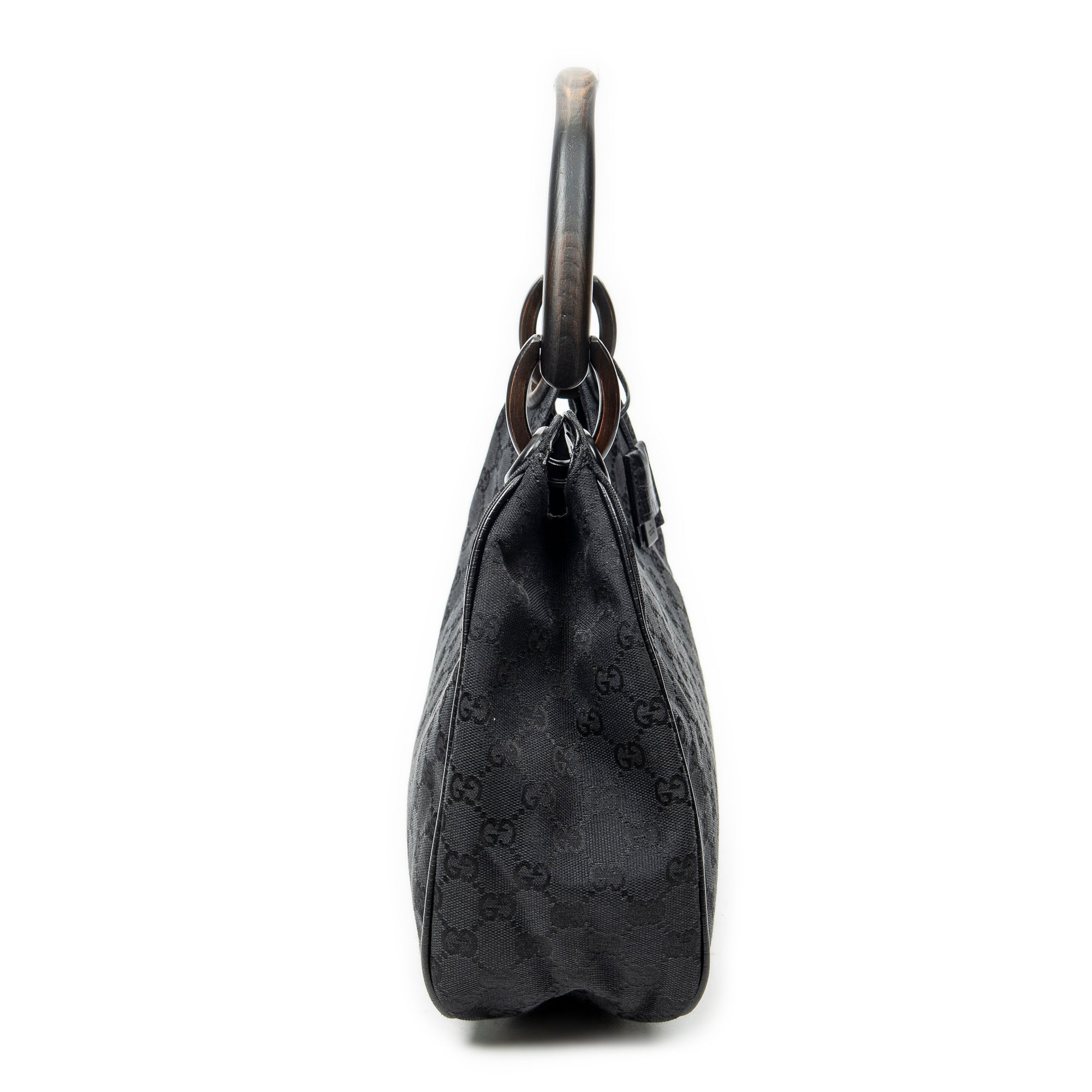 Bolso de hombro pequeño con asa de madera Colbert Hobo lona negra monograma