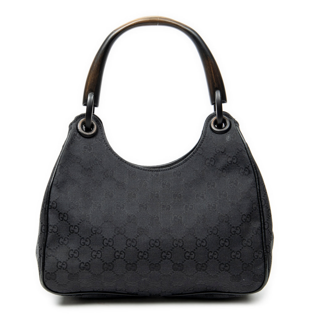 Bolso de hombro pequeño con asa de madera Colbert Hobo lona negra monograma