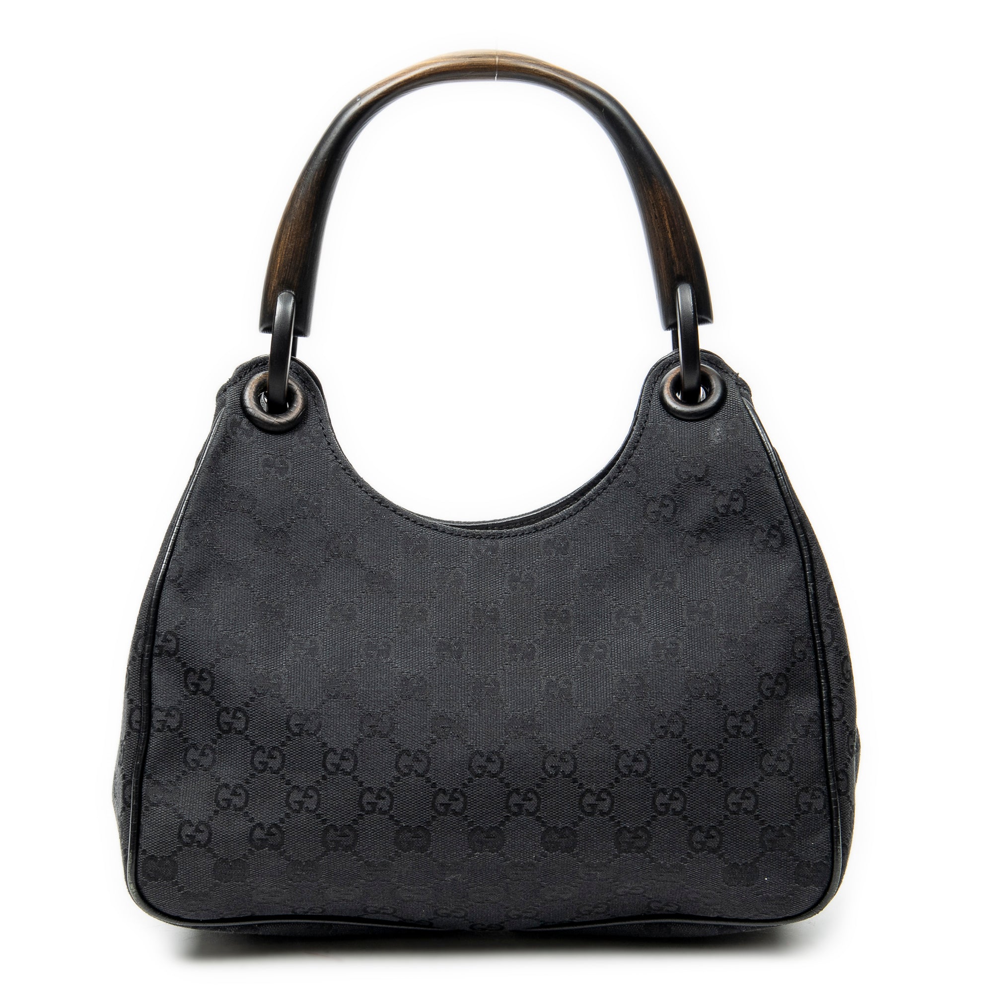 Bolso de hombro pequeño con asa de madera Colbert Hobo lona negra monograma