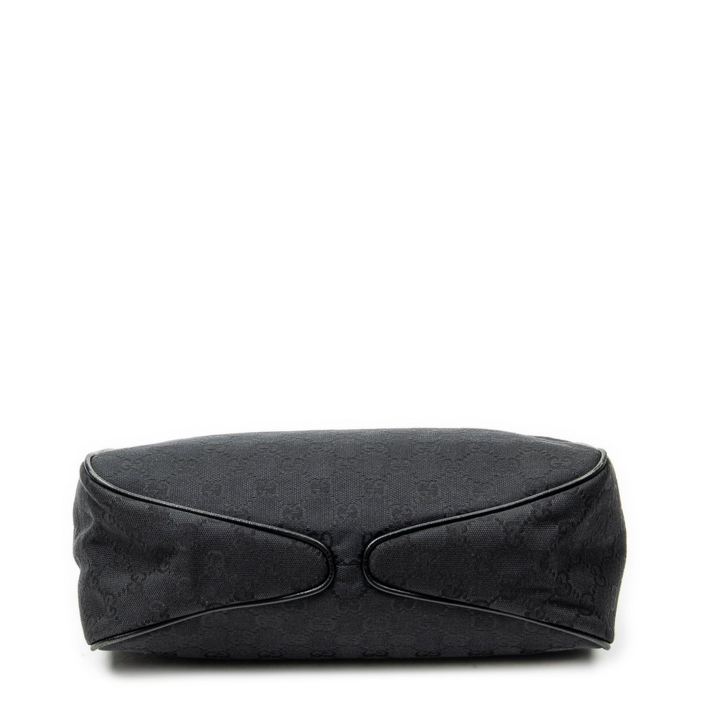 Shoulder Bag Small Wooden Handle Colbert Hobo Black Monogrammed Canvas