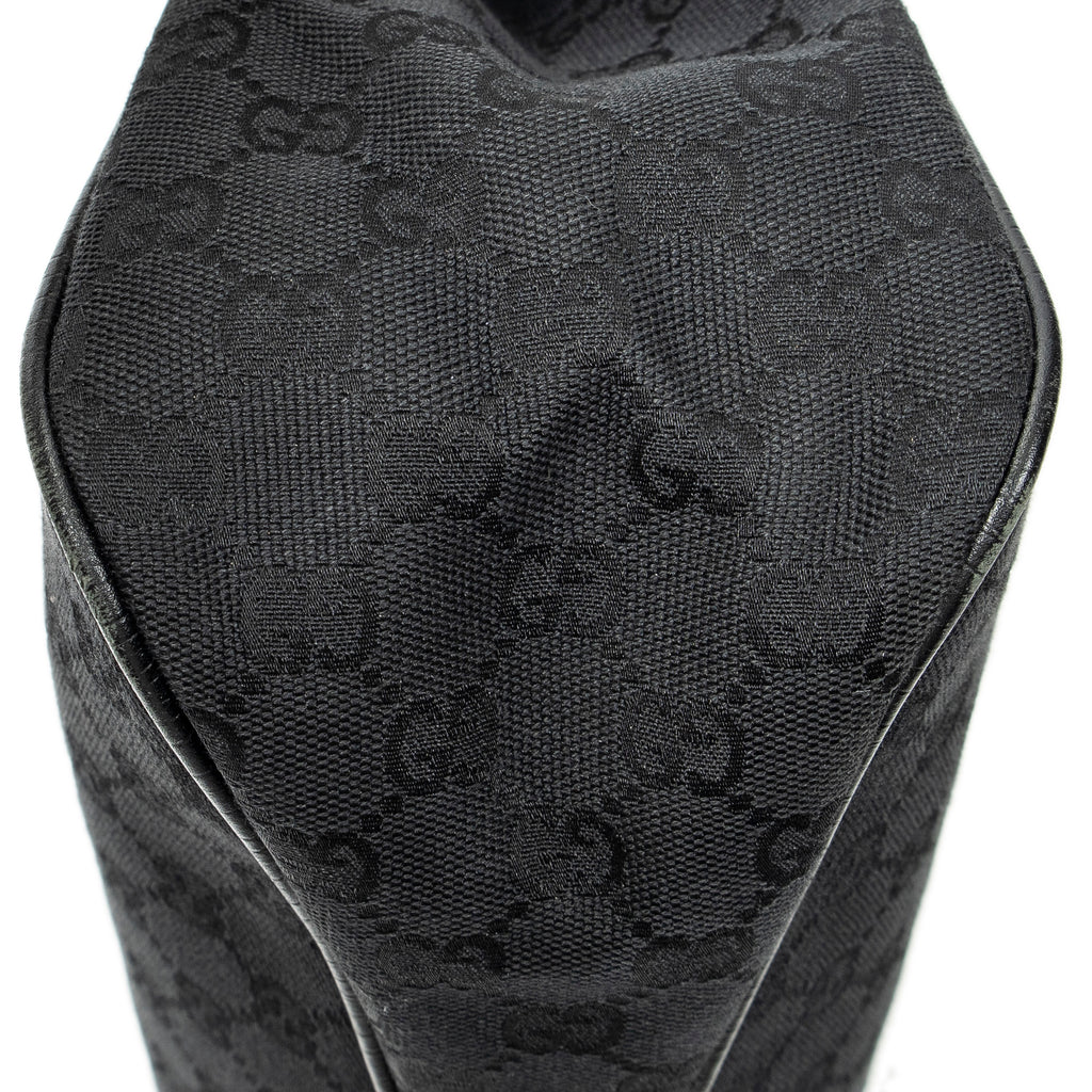 Shoulder Bag Small Wooden Handle Colbert Hobo Black Monogrammed Canvas