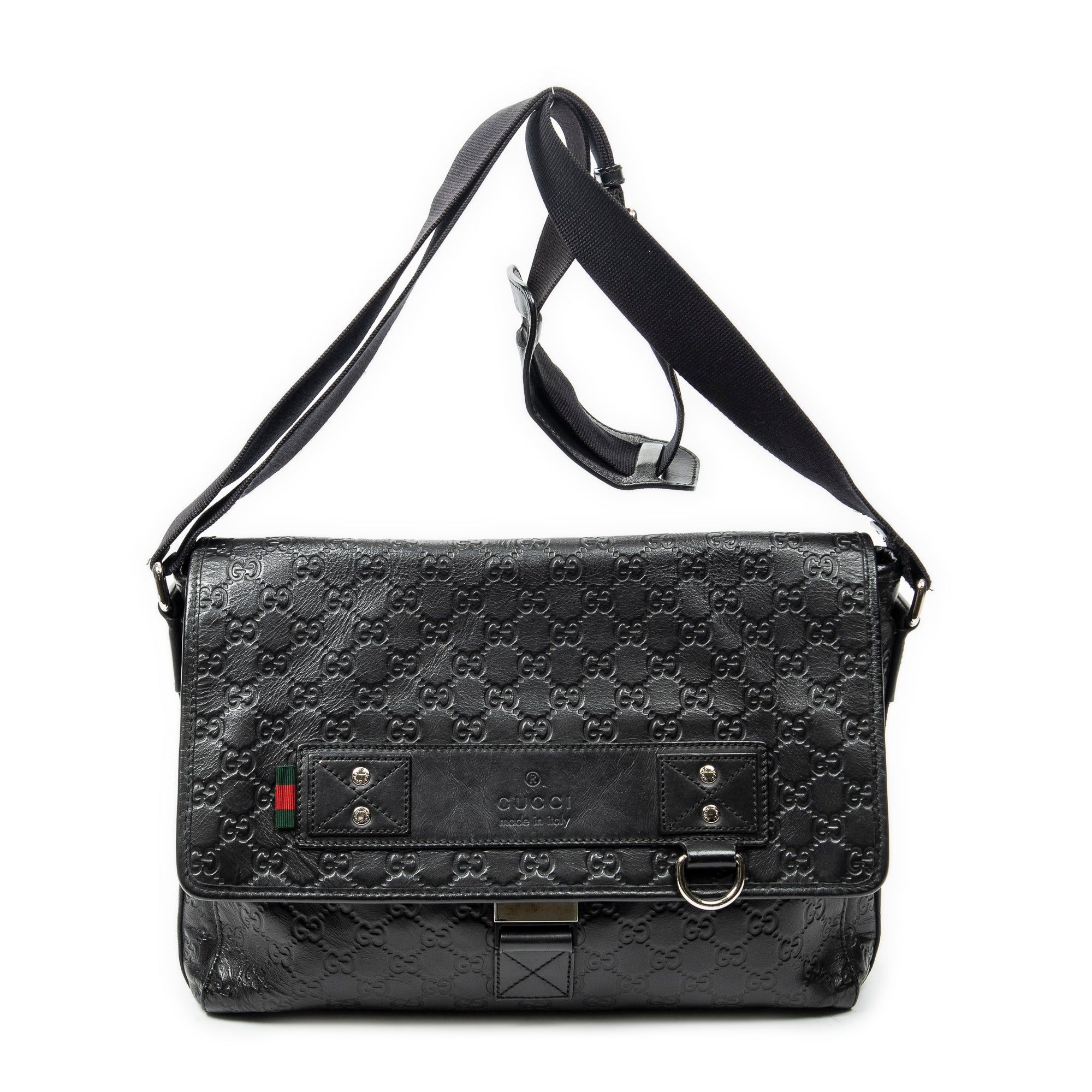 Shoulder Bag Web Medium Rubber Messenger Black Guccissima Leather
