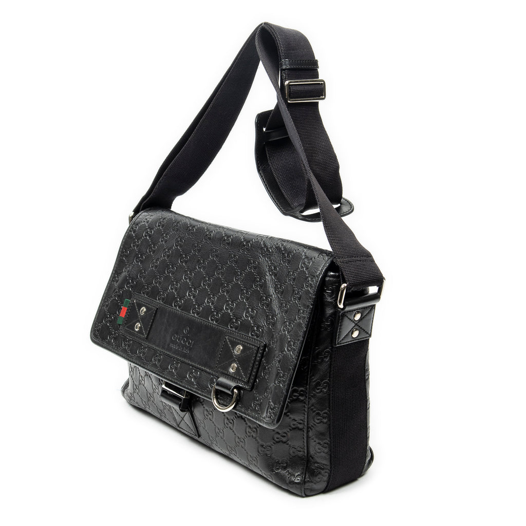 Shoulder Bag Web Medium Rubber Messenger Black Guccissima Leather