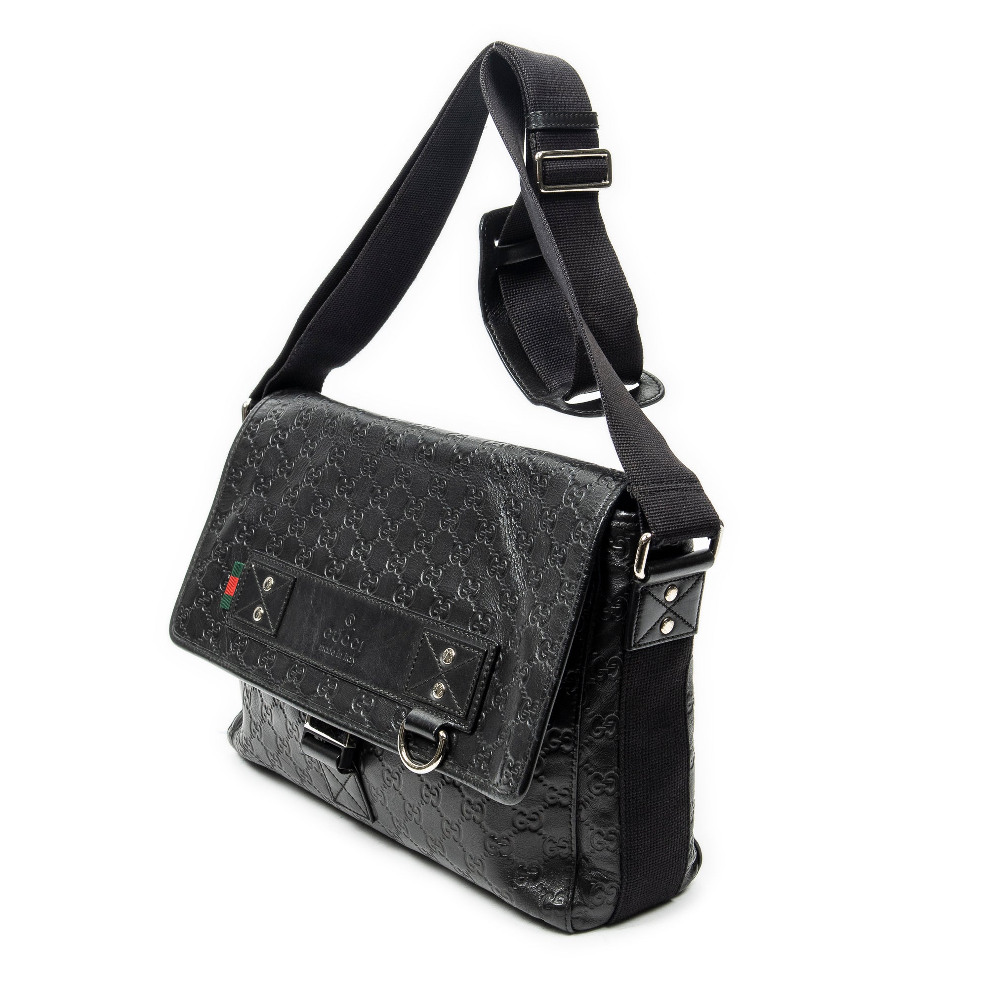 Shoulder Bag Web Medium Rubber Messenger Black Guccissima Leather