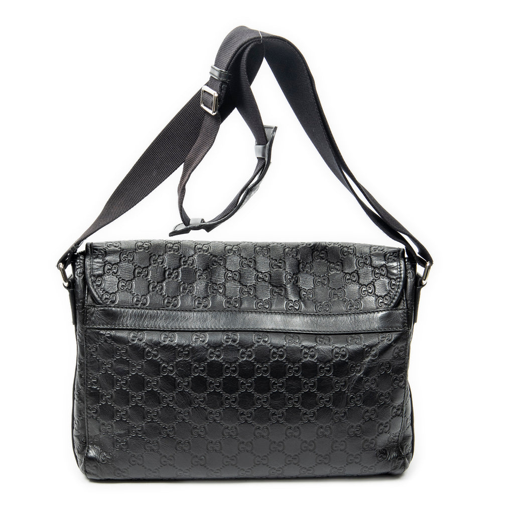 Shoulder Bag Web Medium Rubber Messenger Black Guccissima Leather