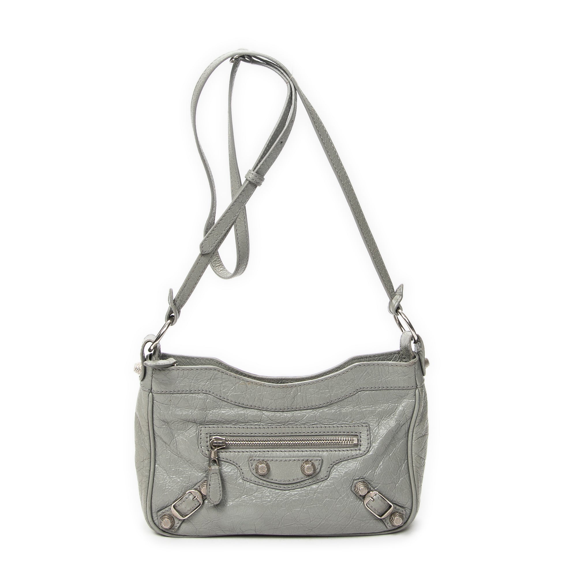Shoulder Bag Classic Hip Crossbody Gray Distressed Leather