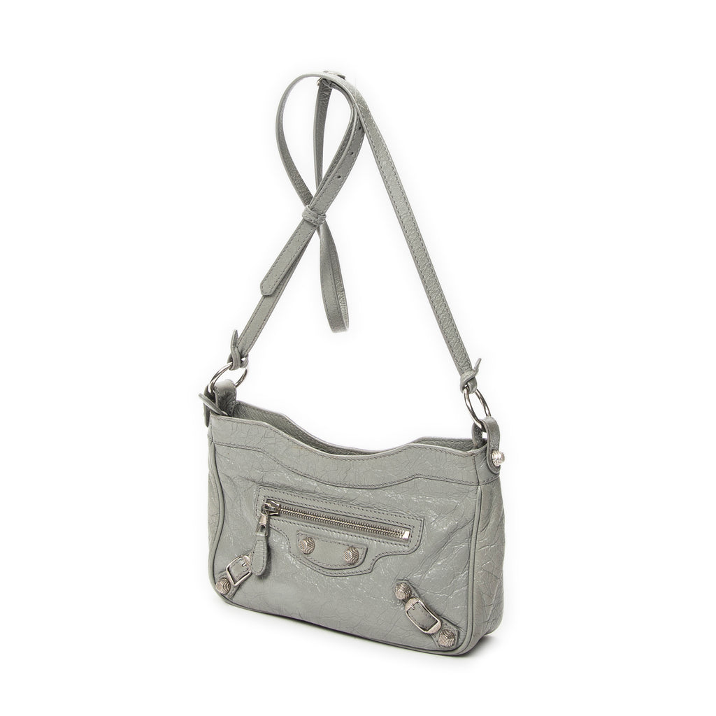 Shoulder Bag Classic Hip Crossbody Gray Distressed Leather