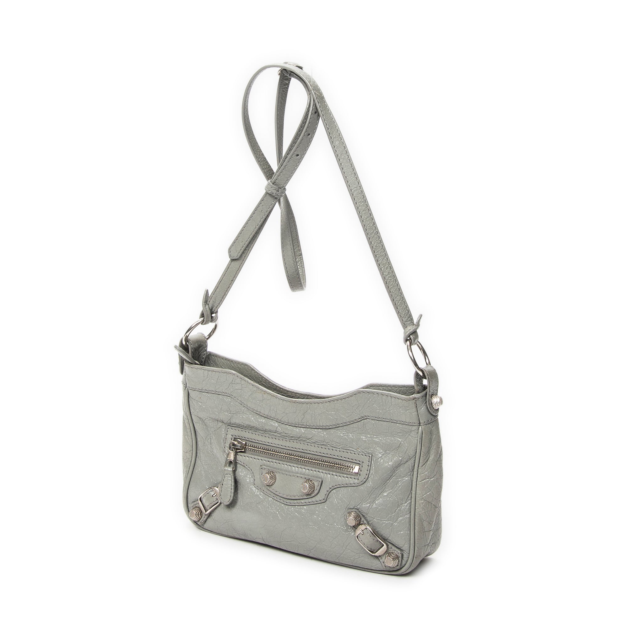 Shoulder Bag Classic Hip Crossbody Gray Distressed Leather