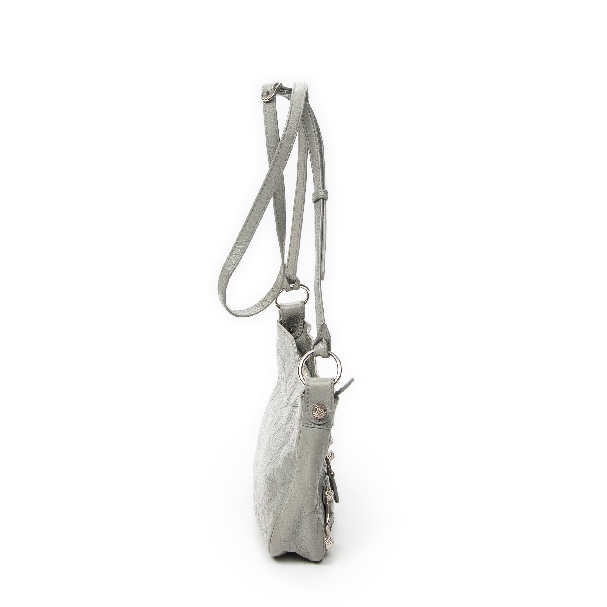 Shoulder Bag Classic Hip Crossbody Gray Distressed Leather