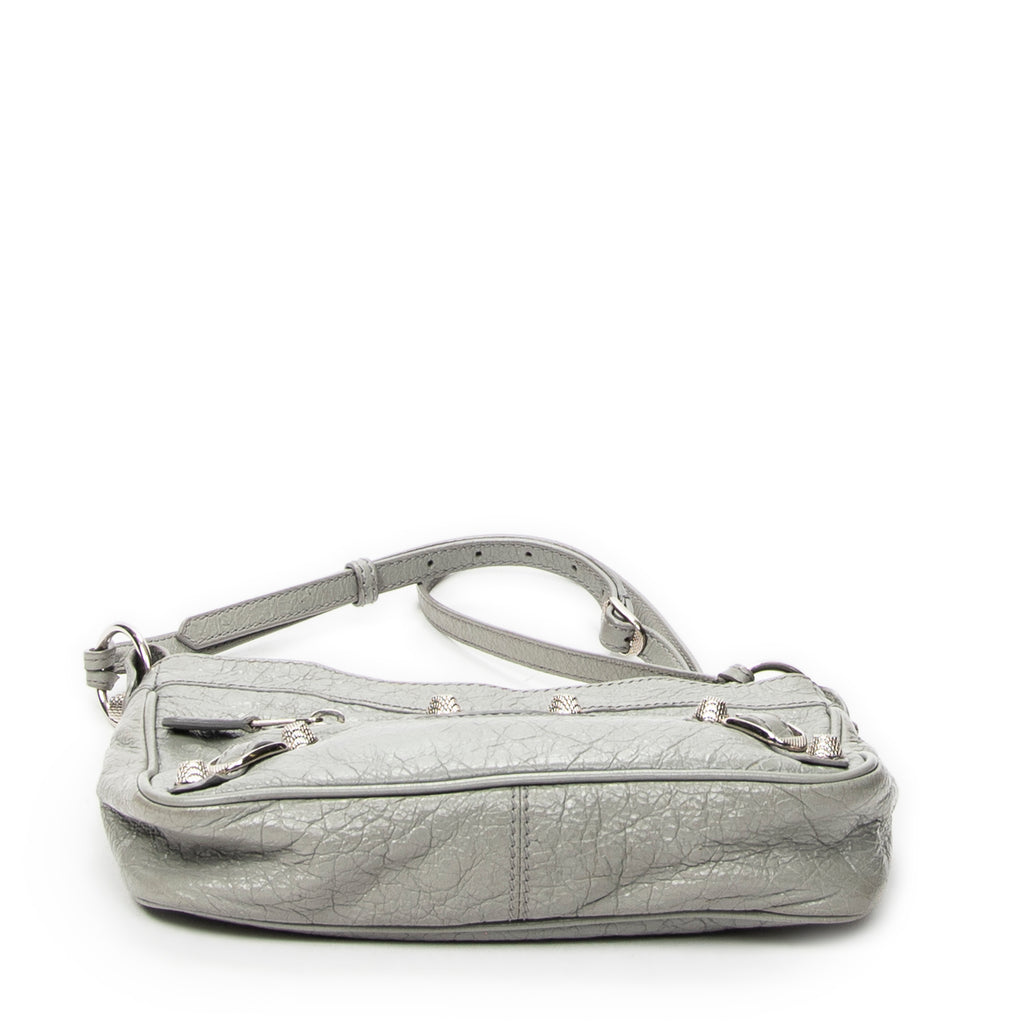 Shoulder Bag Classic Hip Crossbody Gray Distressed Leather