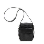 Shoulder Bag Front Pocket Crossbody Black Intrecciato Leather