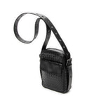Shoulder Bag Front Pocket Crossbody Black Intrecciato Leather