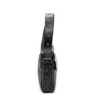 Shoulder Bag Front Pocket Crossbody Black Intrecciato Leather