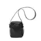Shoulder Bag Front Pocket Crossbody Black Intrecciato Leather