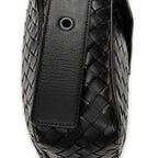 Shoulder Bag Front Pocket Crossbody Black Intrecciato Leather