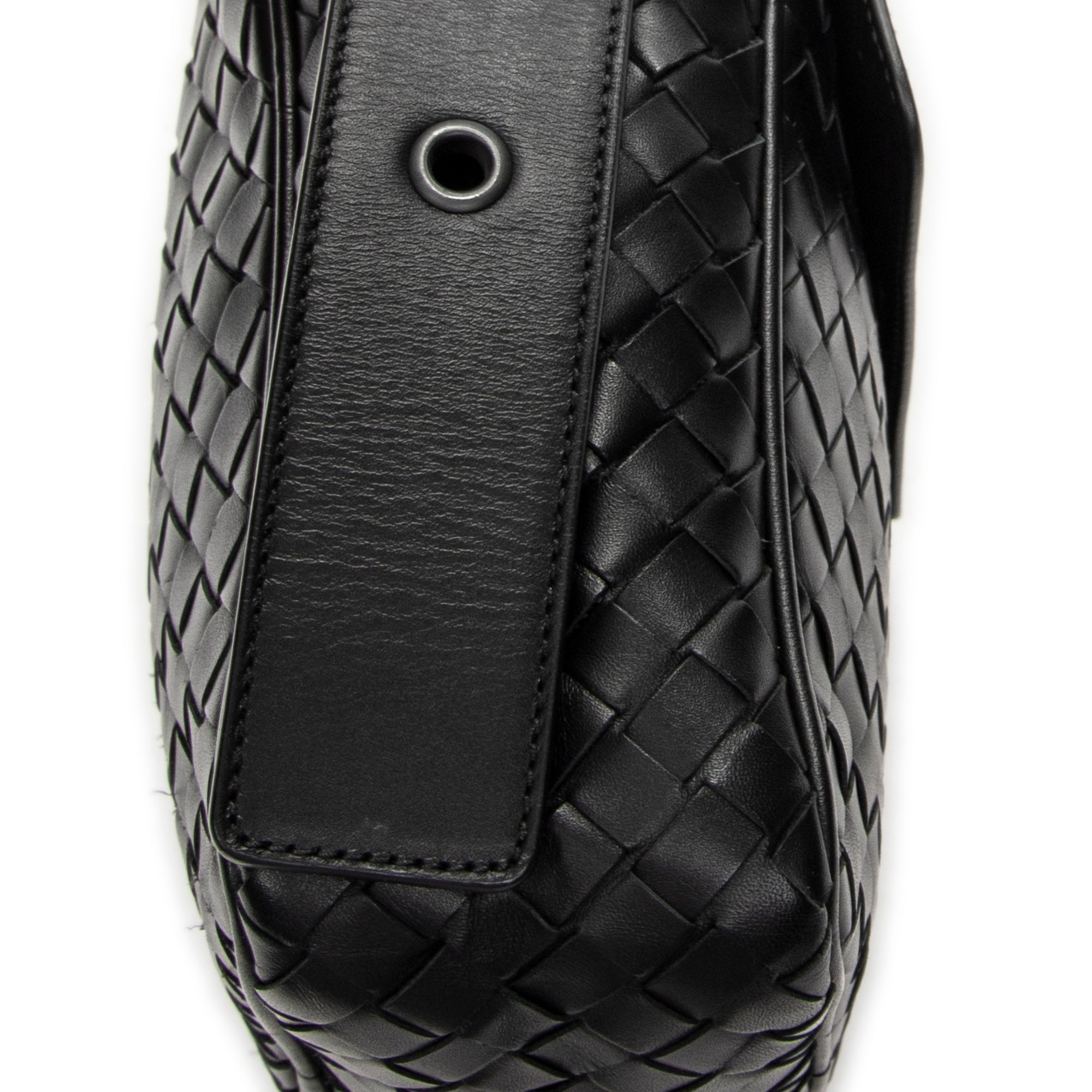 Shoulder Bag Front Pocket Crossbody Black Intrecciato Leather