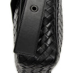 Shoulder Bag Front Pocket Crossbody Black Intrecciato Leather