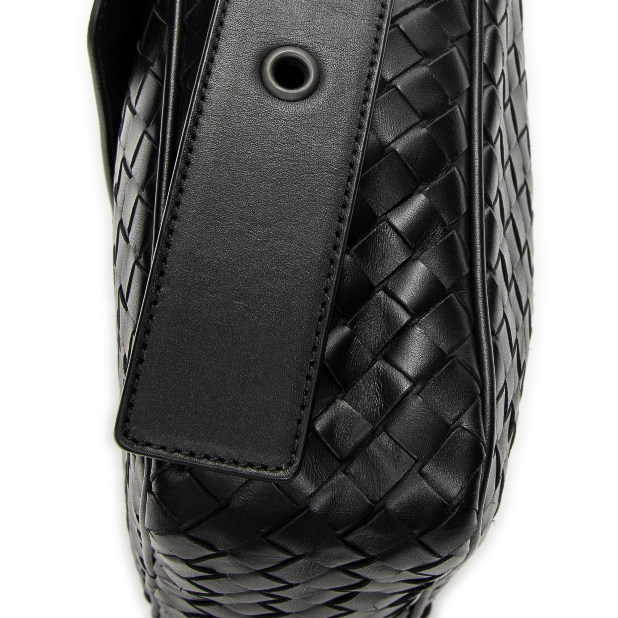 Shoulder Bag Front Pocket Crossbody Black Intrecciato Leather