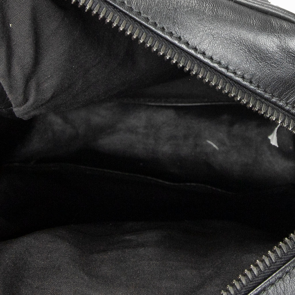 Shoulder Bag Front Pocket Crossbody Black Intrecciato Leather