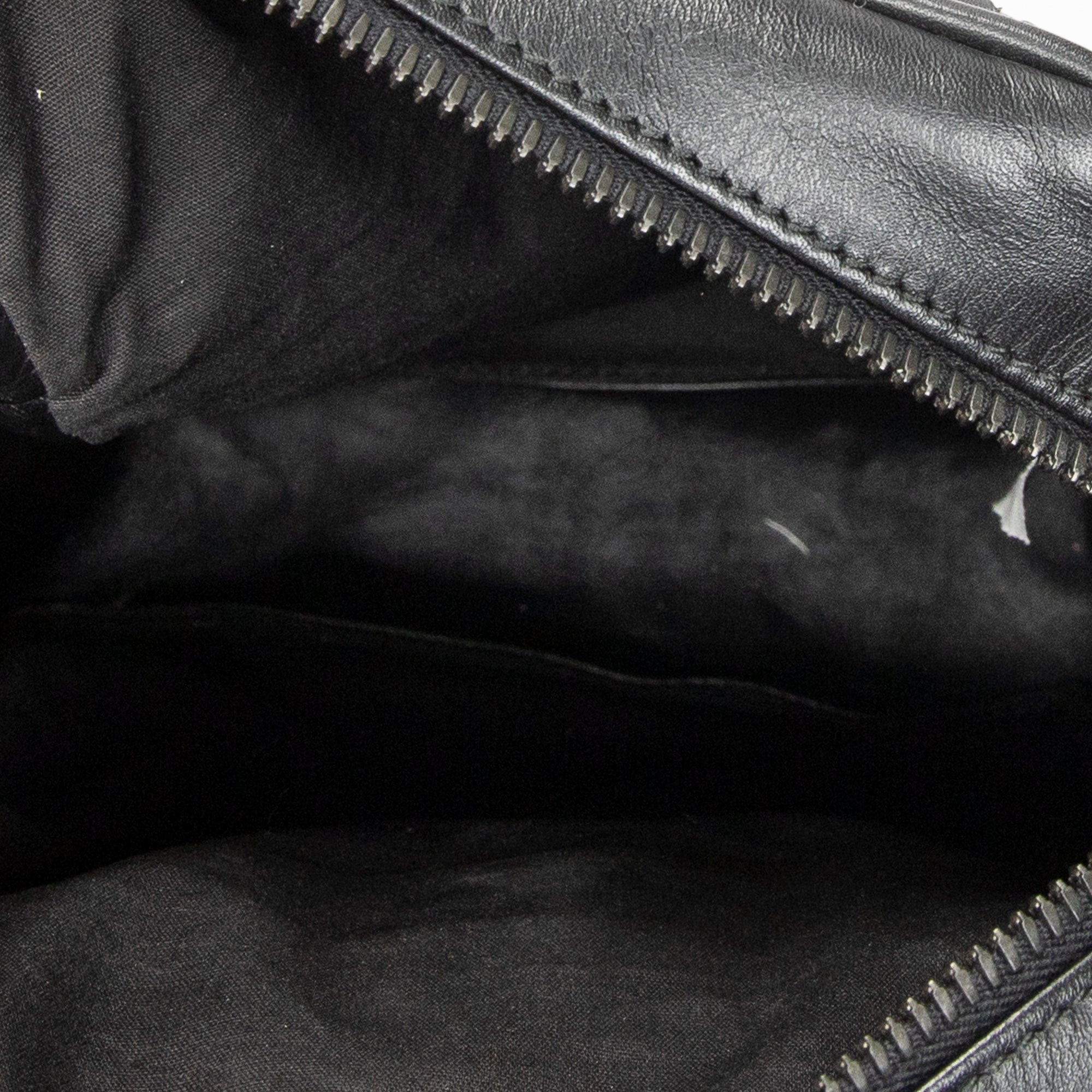 Shoulder Bag Front Pocket Crossbody Black Intrecciato Leather