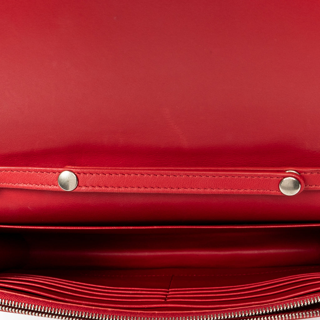 Shoulder Bag Frame Evening Clutch Red Calfskin Leather
