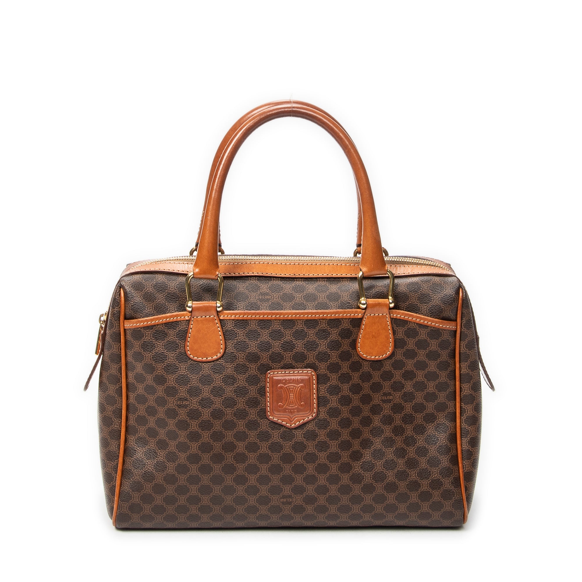 Handbag Vintage Boston Brown Macadam Coated Canvas