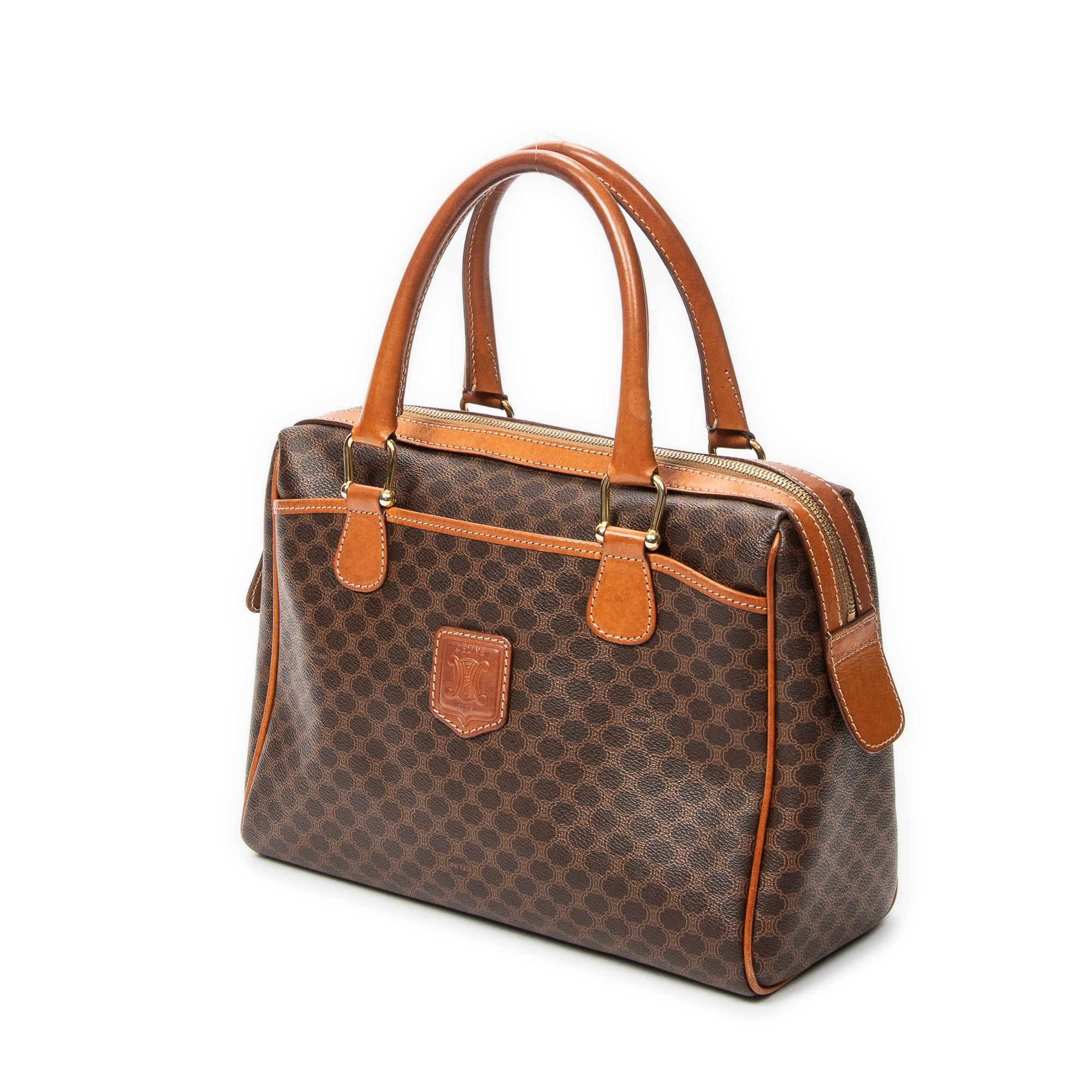 Handbag Vintage Boston Brown Macadam Coated Canvas