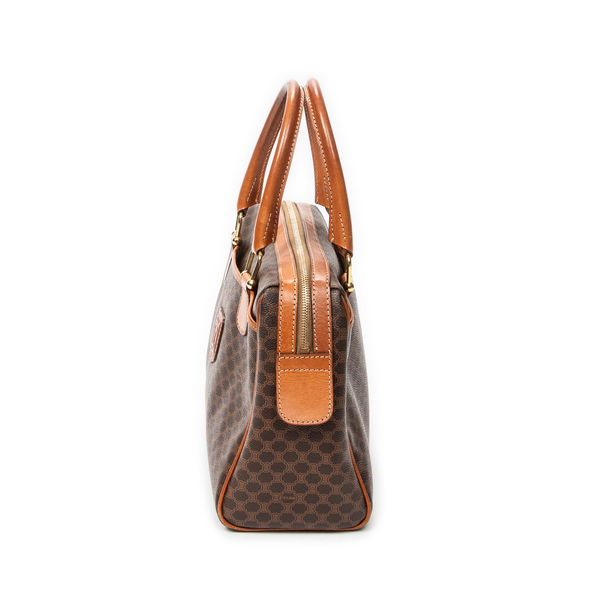 Handbag Vintage Boston Brown Macadam Coated Canvas