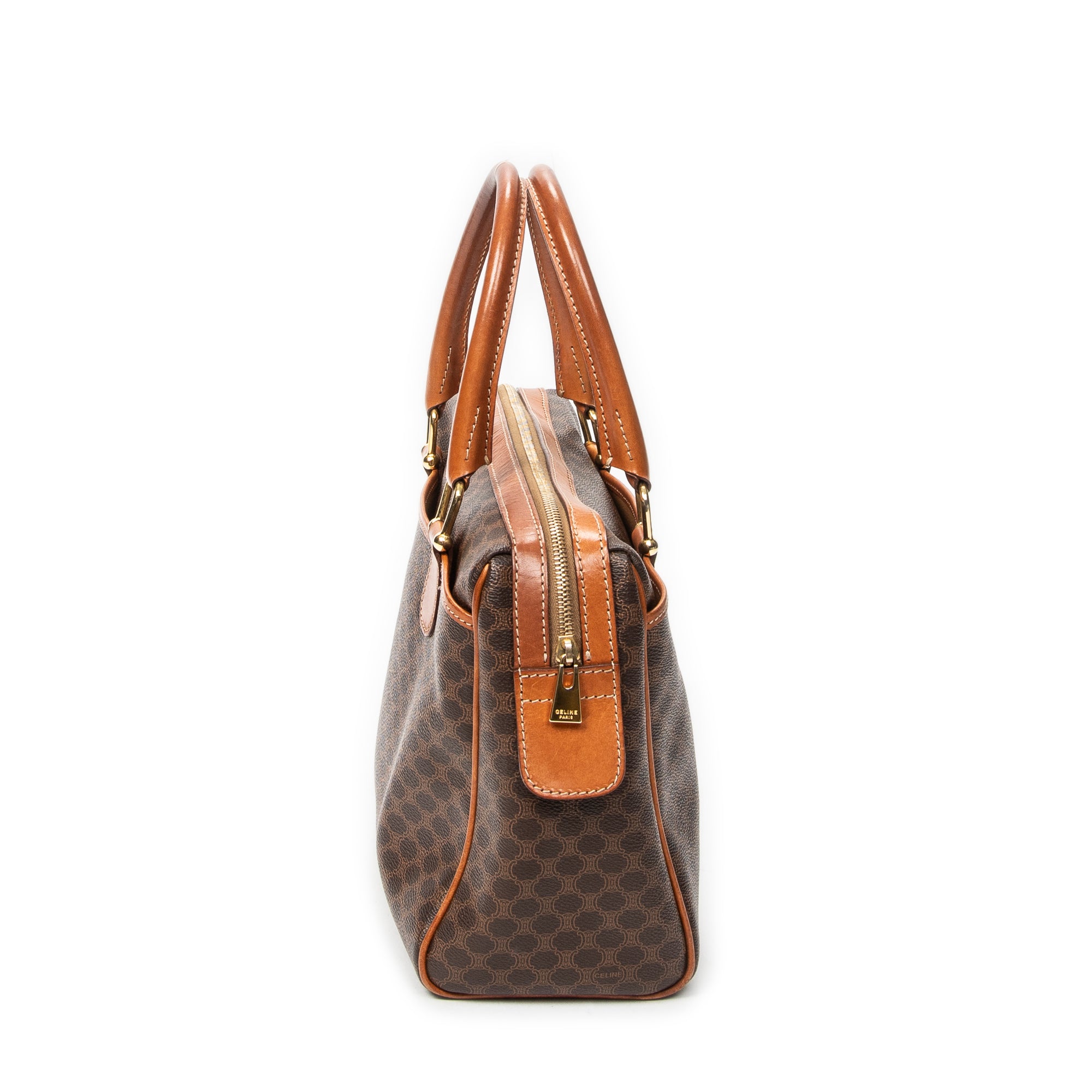 Handbag Vintage Boston Brown Macadam Coated Canvas